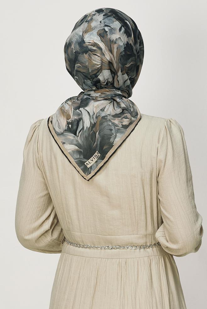 Vêtements hijab BRUN ALVINA ÉCHARPE NATURELLE À MOTIFS 8651 - ALVİNA
