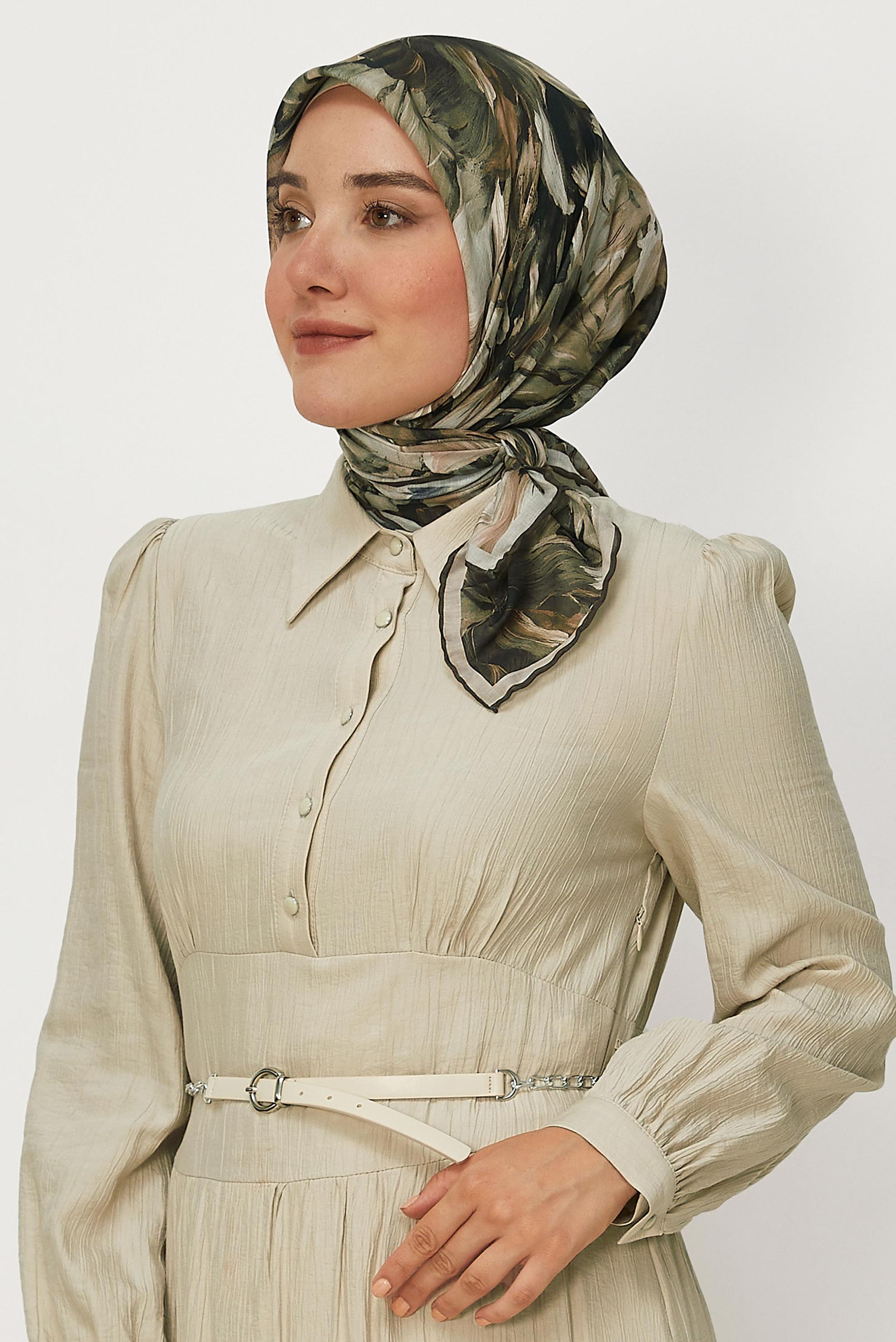Vêtements hijab KAKI ALVINA ÉCHARPE NATURELLE À MOTIFS 8651