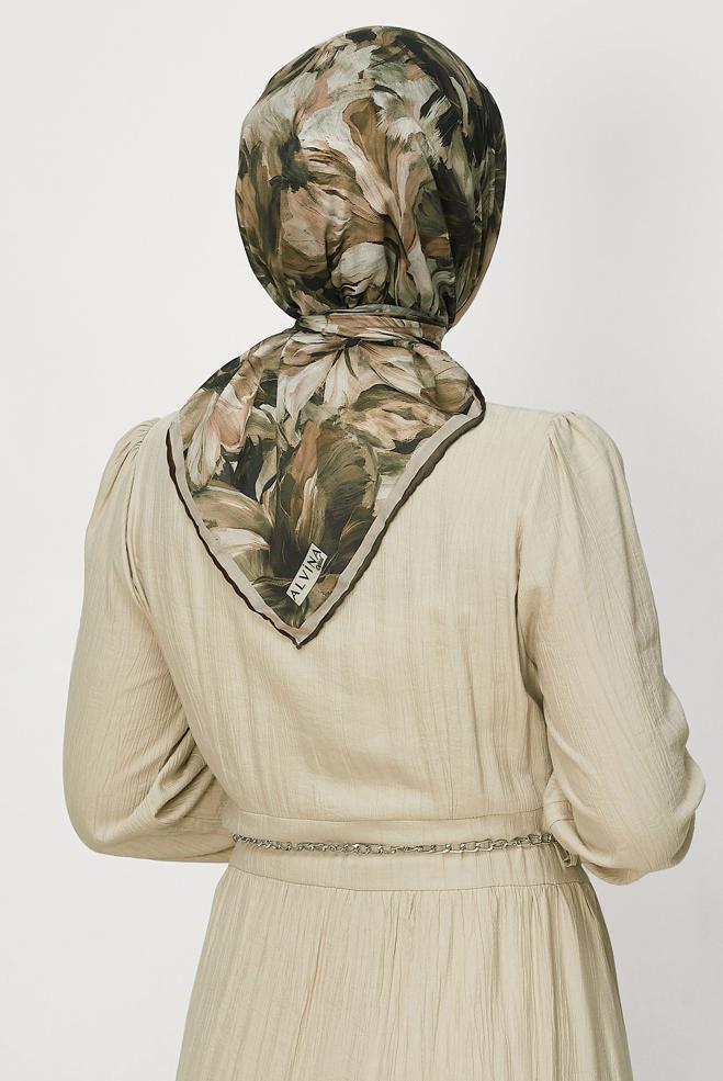 Vêtements hijab KAKI ALVINA ÉCHARPE NATURELLE À MOTIFS 8651 - ALVİNA