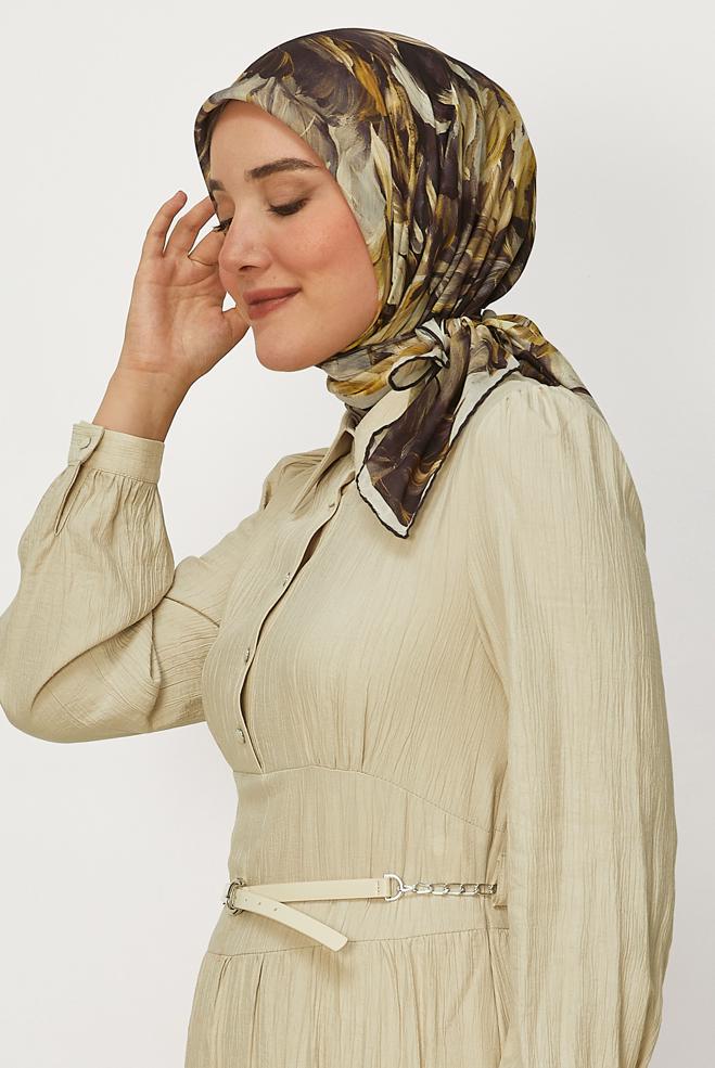 Vêtements hijab BRUN ALVINA ÉCHARPE NATURELLE À MOTIFS 8651 - ALVİNA