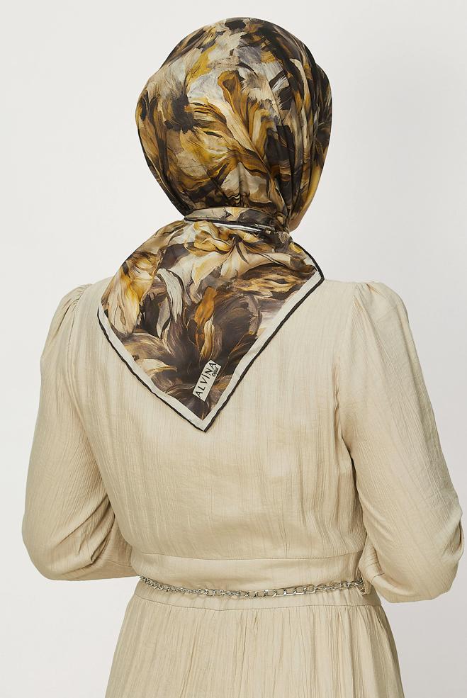 Vêtements hijab BRUN ALVINA ÉCHARPE NATURELLE À MOTIFS 8651 - ALVİNA