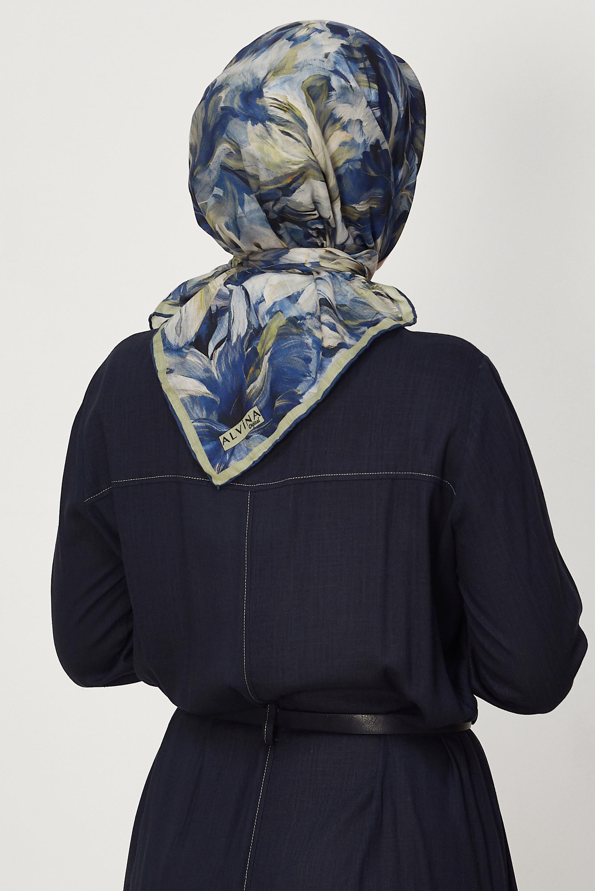 Vêtements hijab BLEU MARINE ALVINA ÉCHARPE NATURELLE À MOTIFS 8651