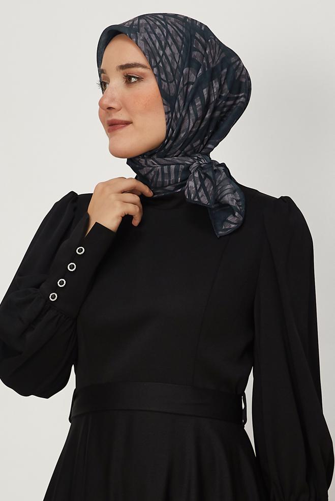 Tesettür giyim SİYAH ALVİNA DESENLİ SOFT EŞARP 8652 - ALVİNA