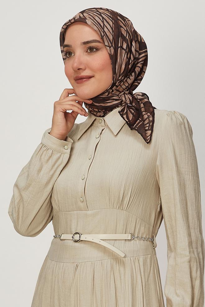 Tesettür giyim KAHVE ALVİNA DESENLİ SOFT EŞARP 8652 - ALVİNA