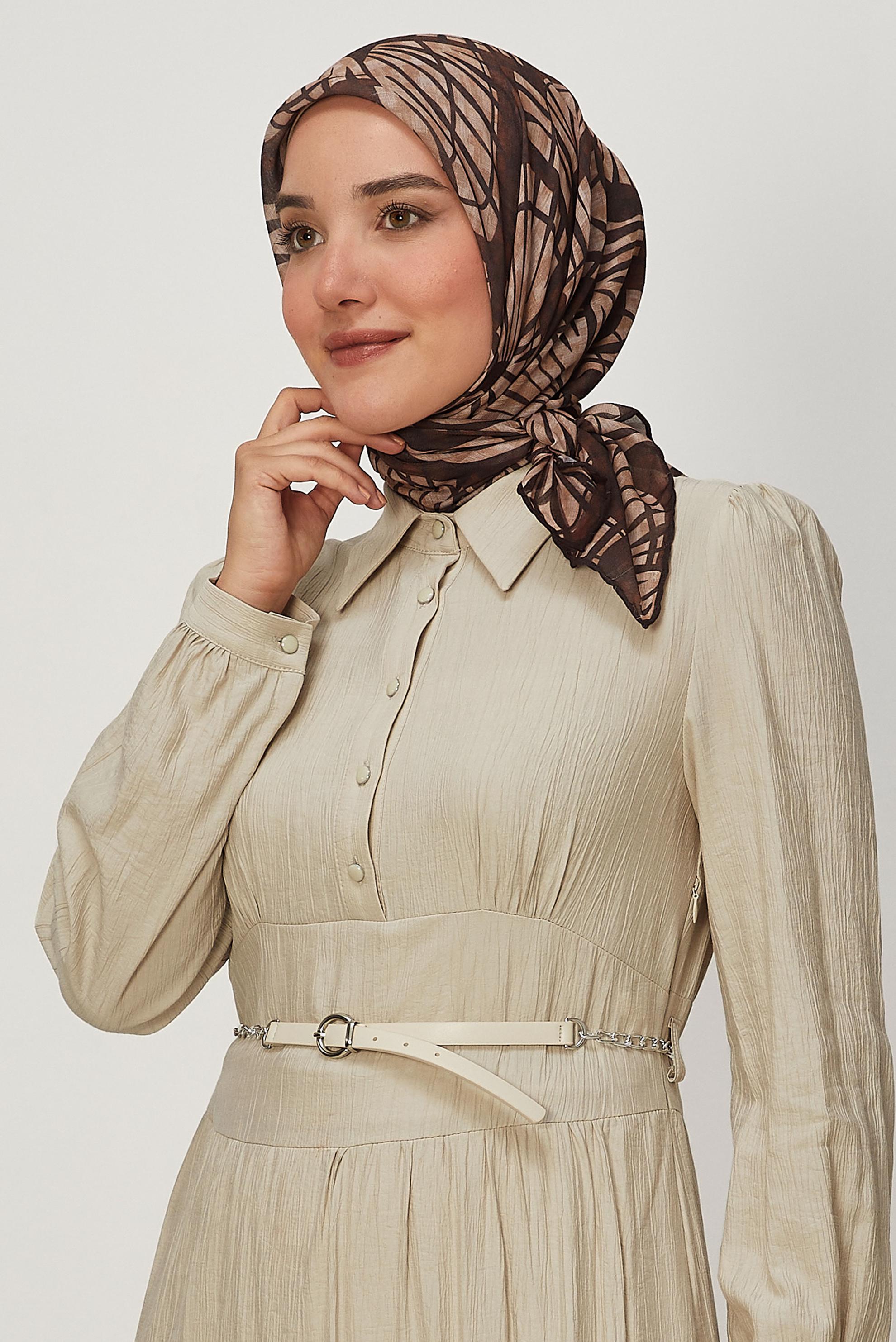 Tesettür giyim KAHVE ALVİNA DESENLİ SOFT EŞARP 8652
