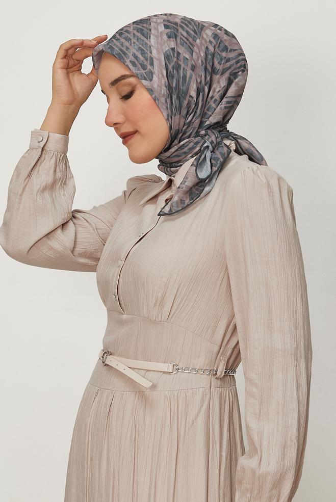Tesettür giyim VİZON ALVİNA DESENLİ SOFT EŞARP 8652 - ALVİNA