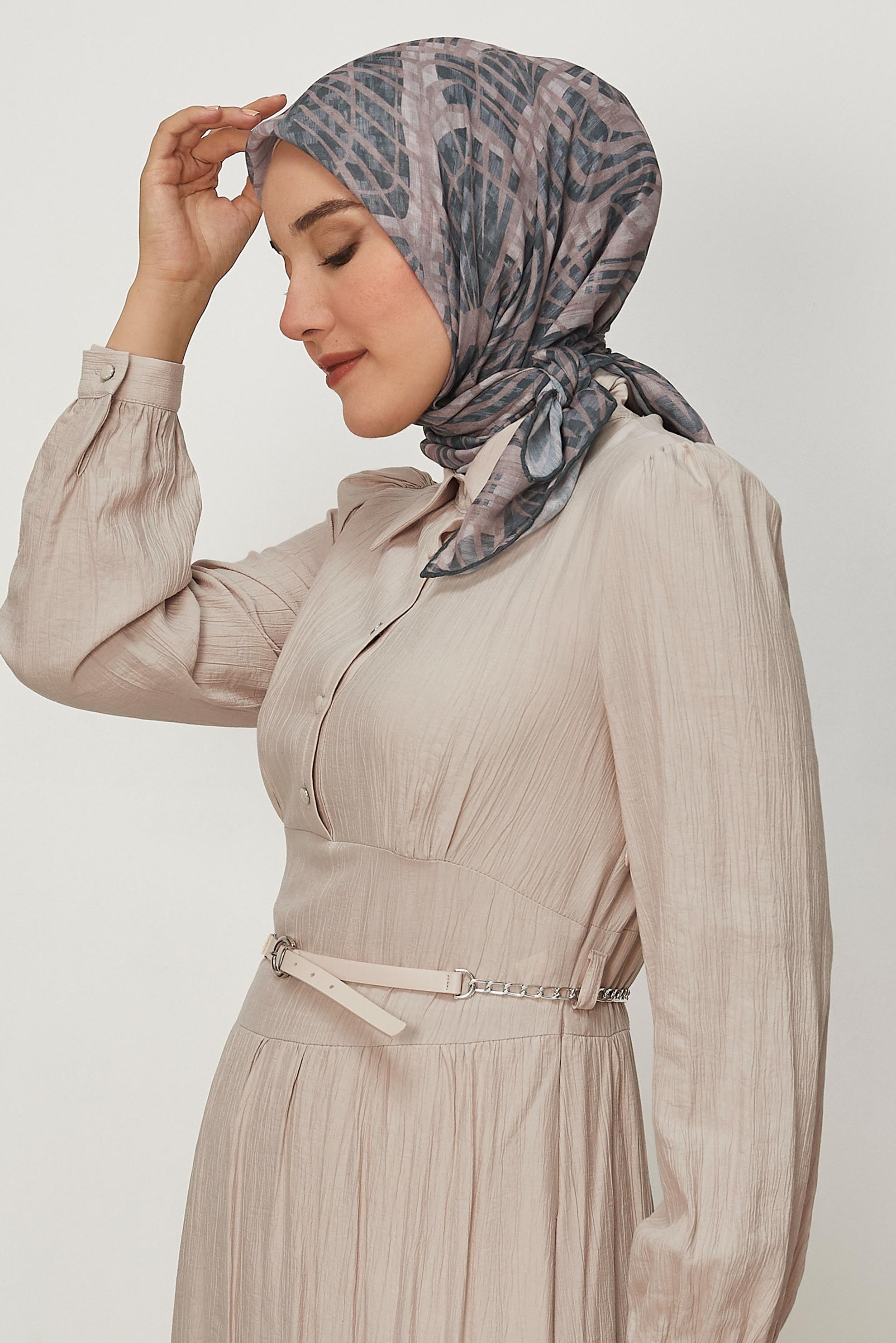 Tesettür giyim VİZON ALVİNA DESENLİ SOFT EŞARP 8652