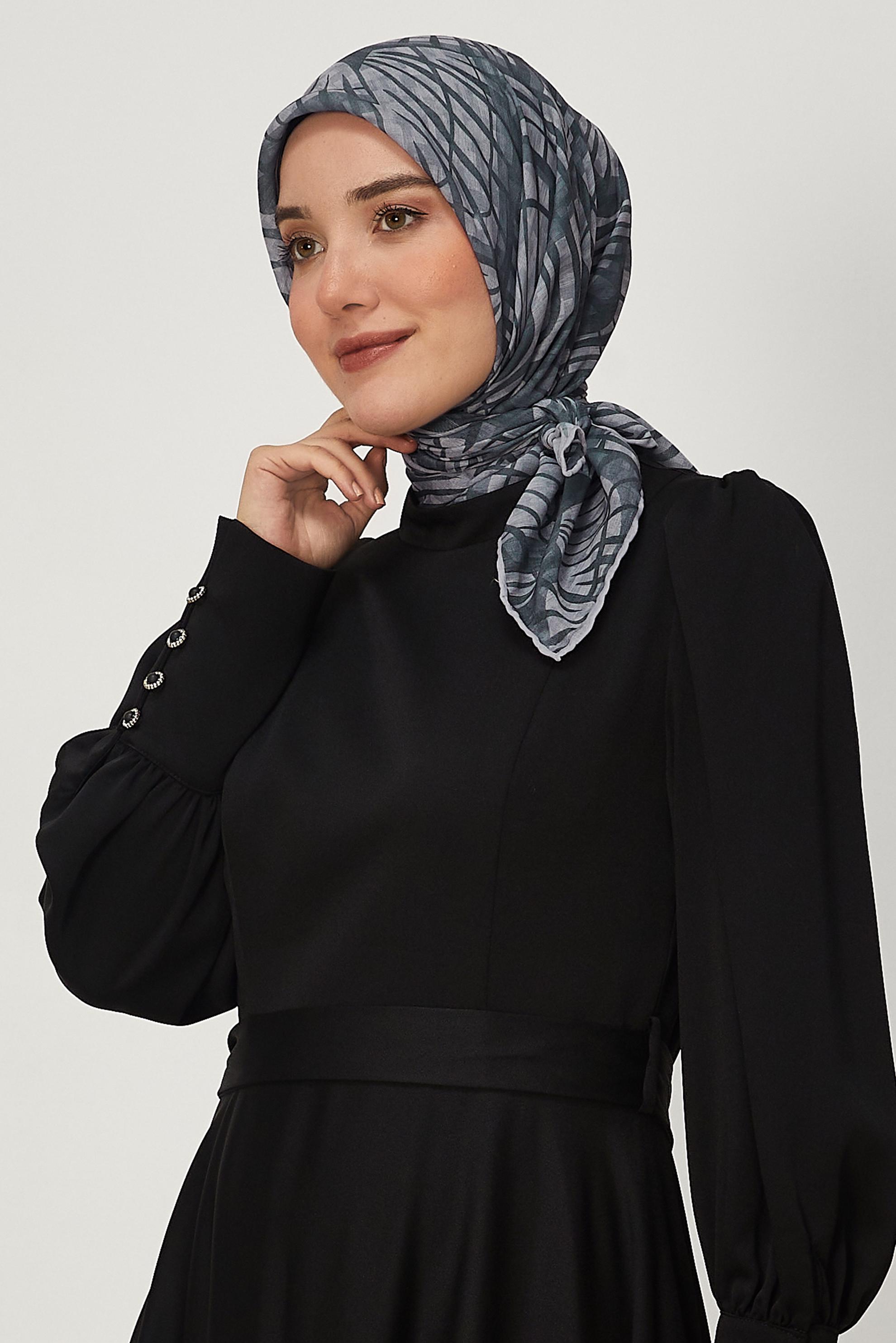 Tesettür giyim GRİ ALVİNA DESENLİ SOFT EŞARP 8652