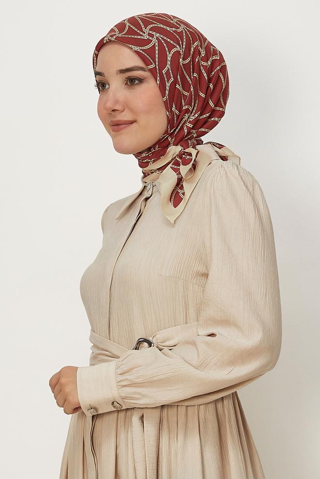 Tesettür giyim KIRMIZI ALVİNA DESENLİ FLOŞ EŞARP 8654 - ALVİNA