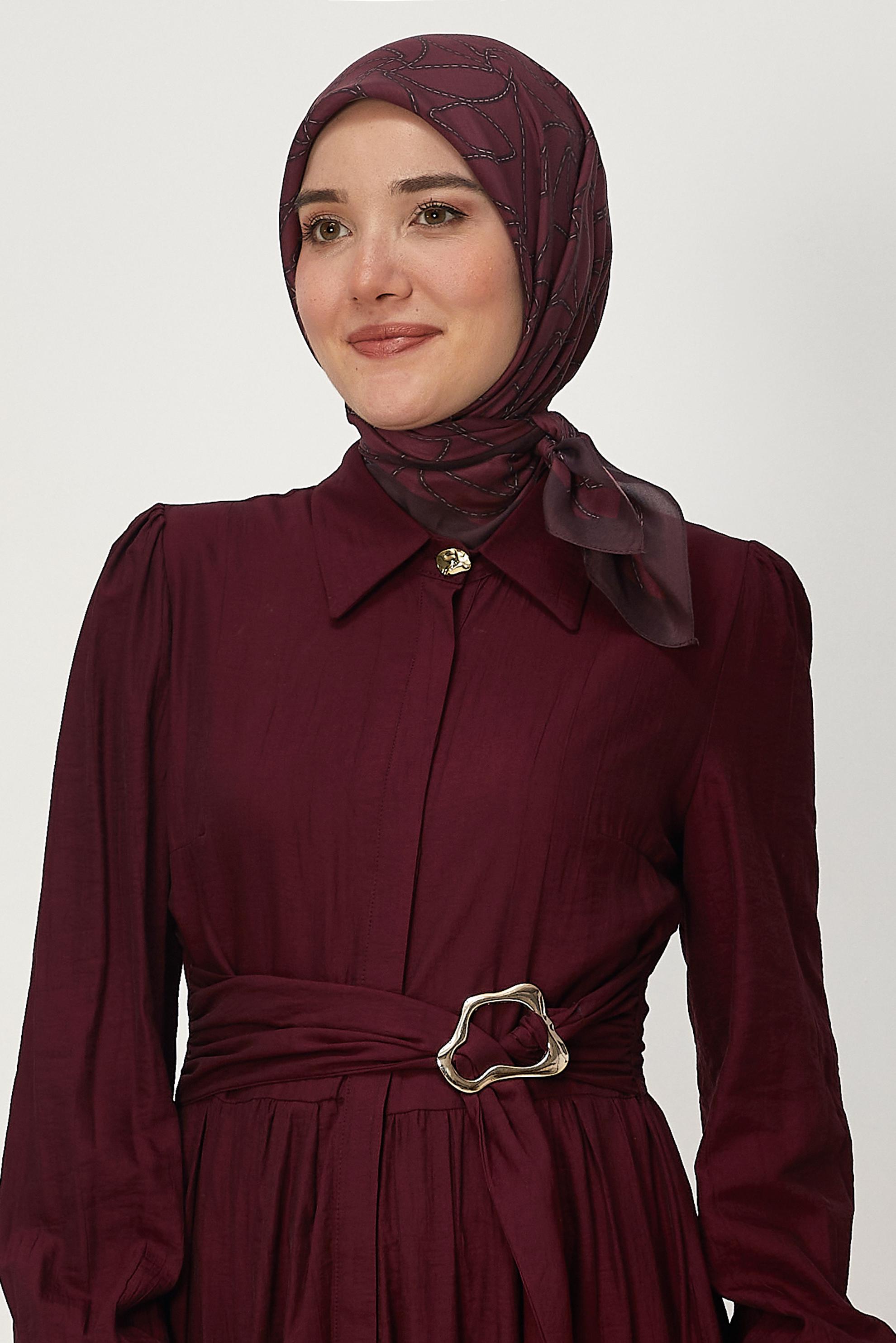 Tesettür giyim KAHVE ALVİNA DESENLİ FLOŞ EŞARP 8654