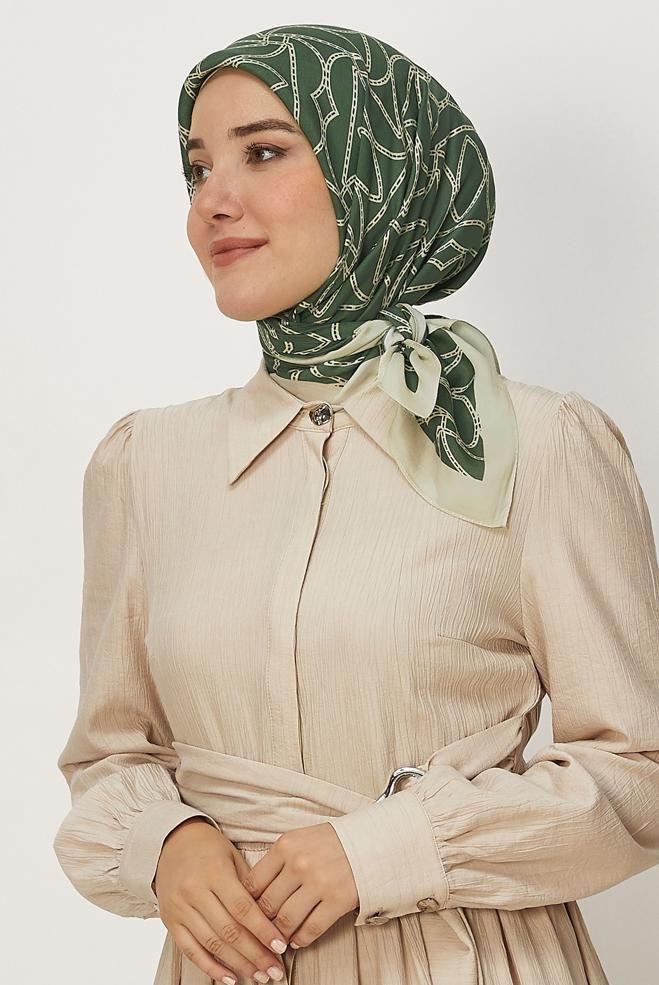 Tesettür giyim HAKİ ALVİNA DESENLİ FLOŞ EŞARP 8654 - ALVİNA