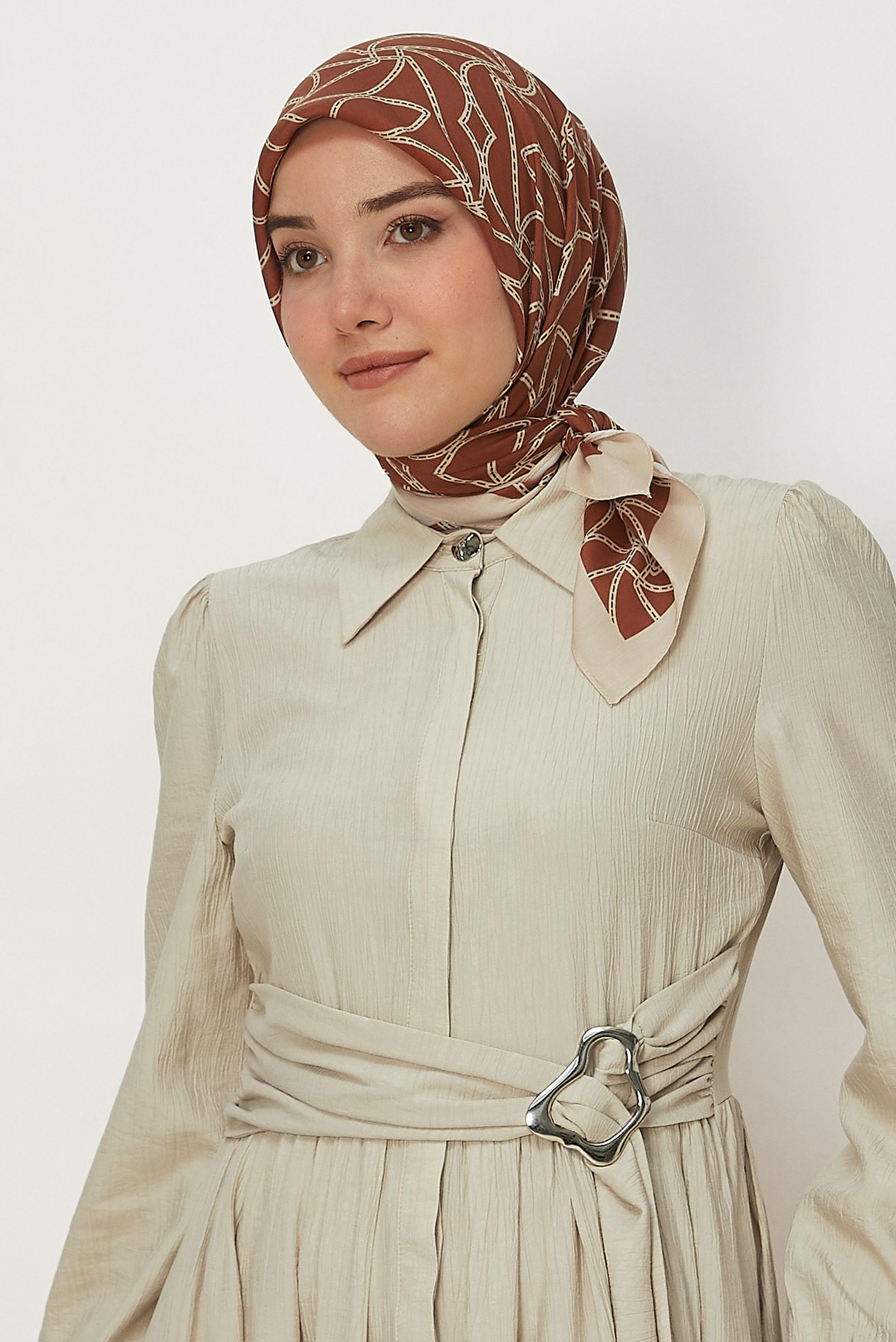 Tesettür giyim TURUNCU ALVİNA DESENLİ FLOŞ EŞARP 8654