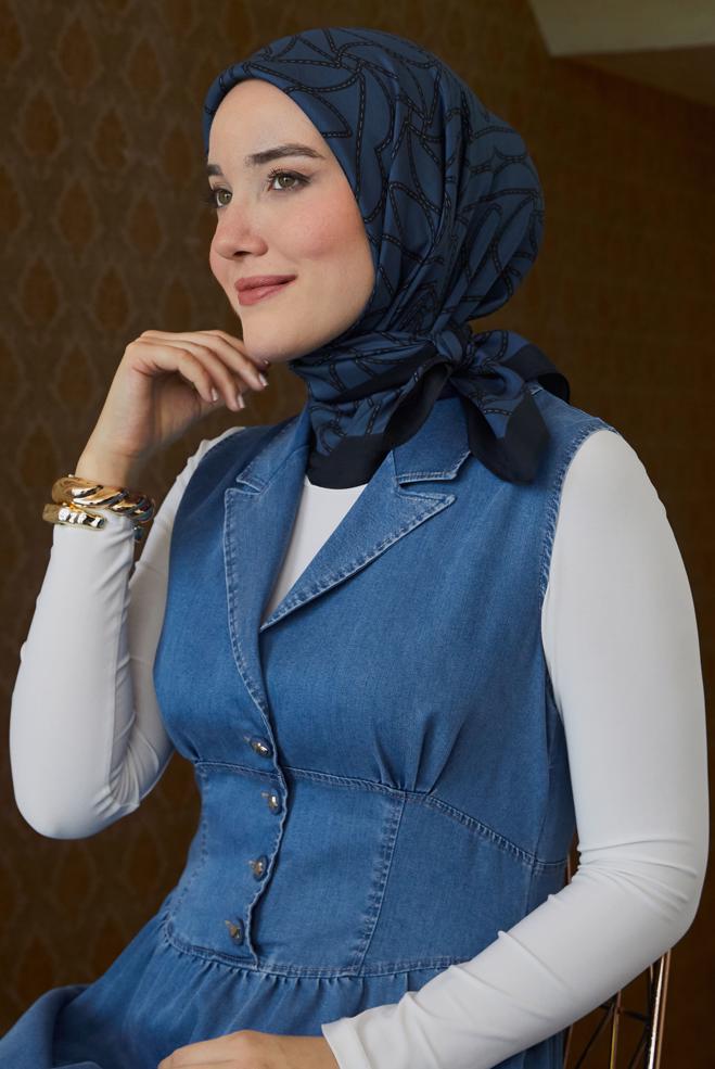 Tesettür giyim LACİVERT ALVİNA DESENLİ FLOŞ EŞARP 8654 - ALVİNA