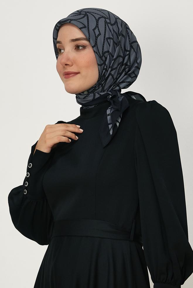 Tesettür giyim GRİ ALVİNA DESENLİ FLOŞ EŞARP 8654 - ALVİNA