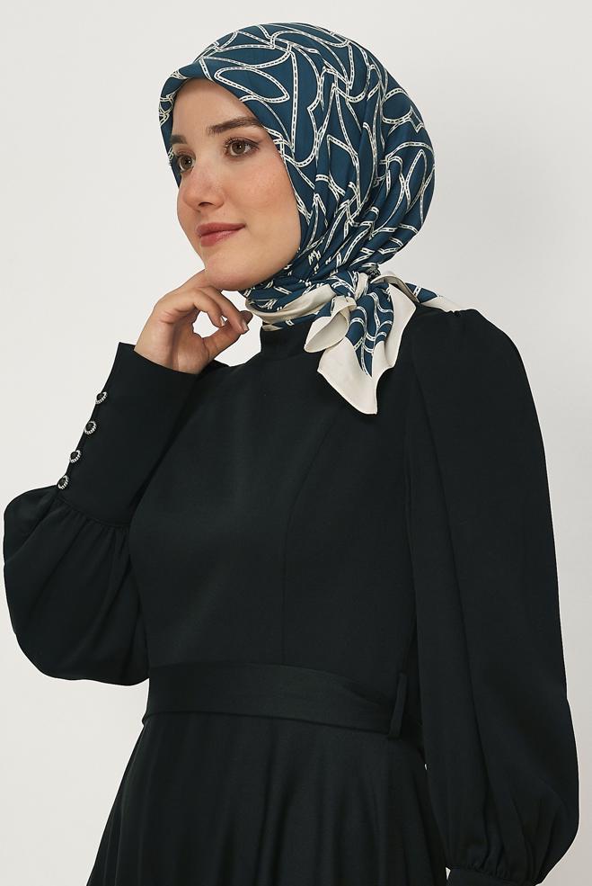 Tesettür giyim LACİVERT ALVİNA DESENLİ FLOŞ EŞARP 8654 - ALVİNA
