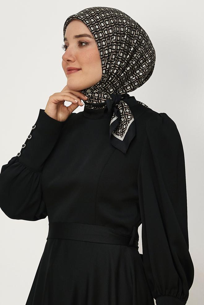 Tesettür giyim SİYAH ALVİNA DESENLİ FLOŞ EŞARP 8655 - ALVİNA