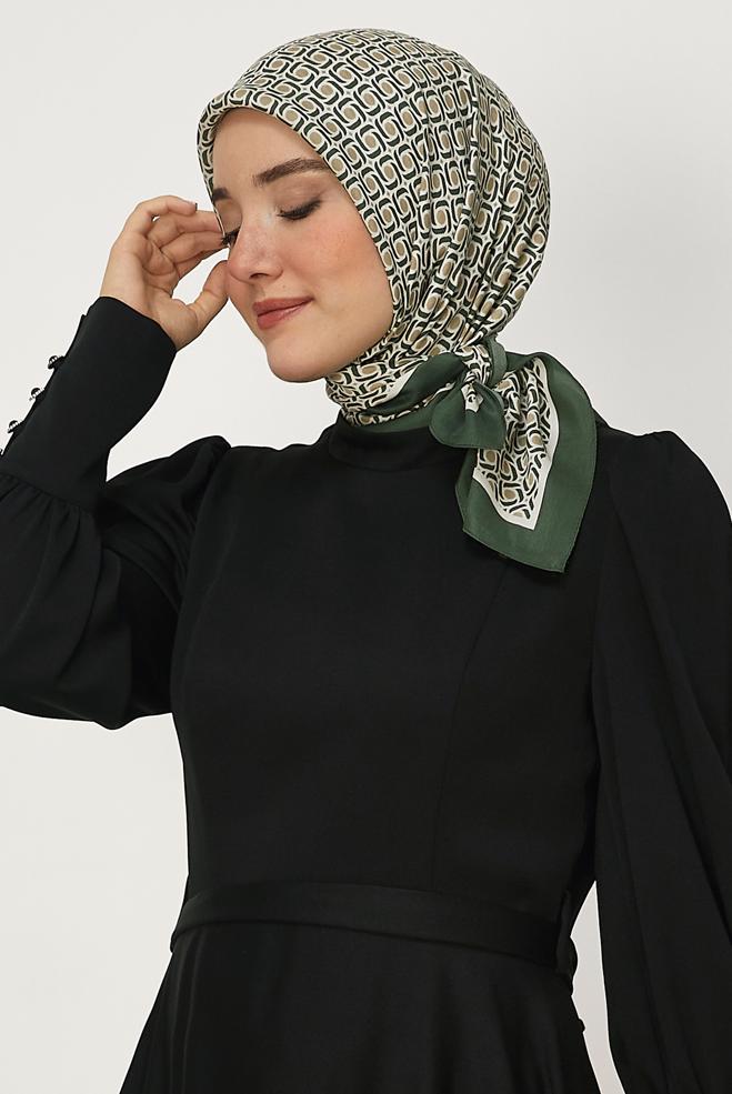 Tesettür giyim HAKİ ALVİNA DESENLİ FLOŞ EŞARP 8655 - ALVİNA
