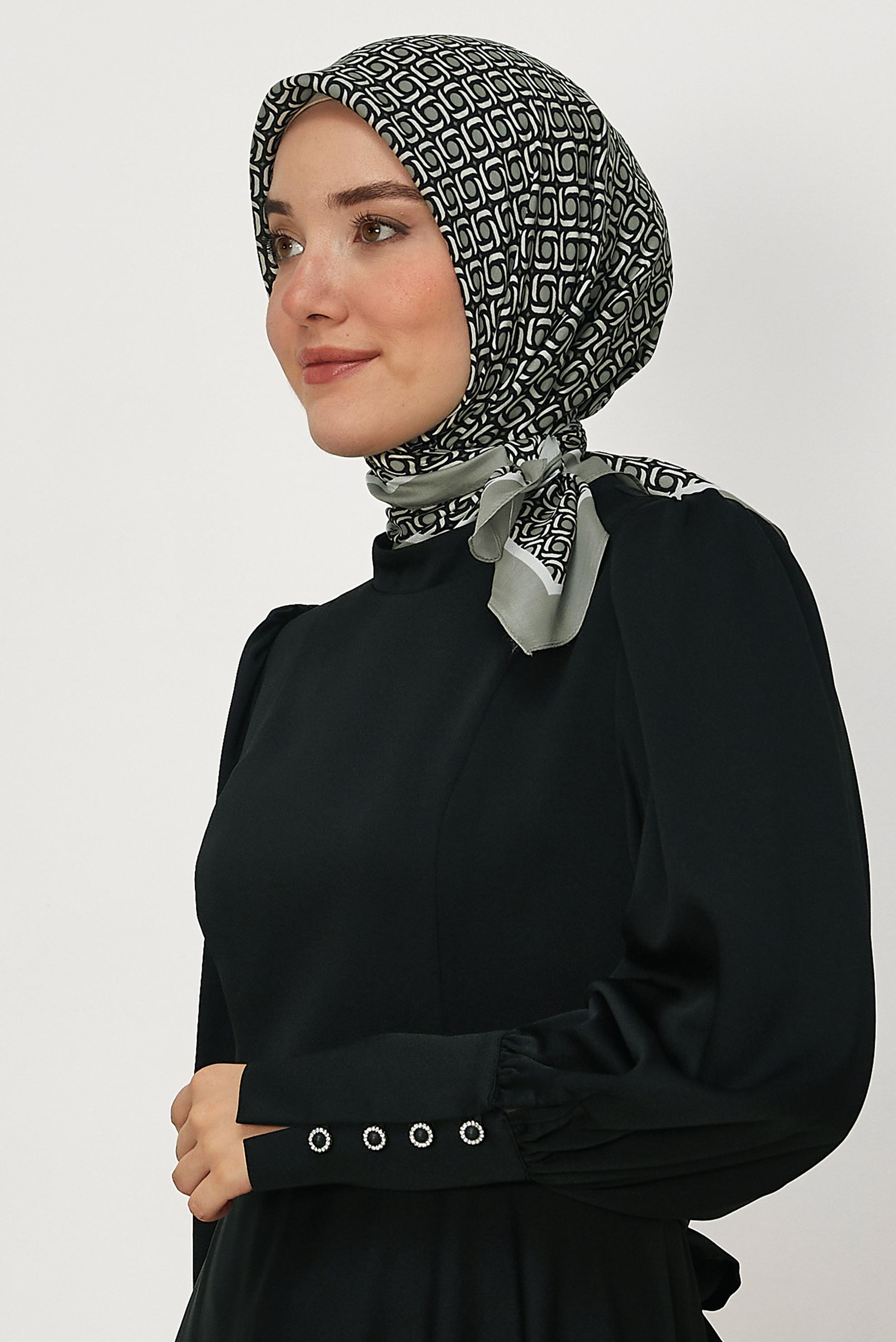 Tesettür giyim YEŞİL ALVİNA DESENLİ FLOŞ EŞARP 8655