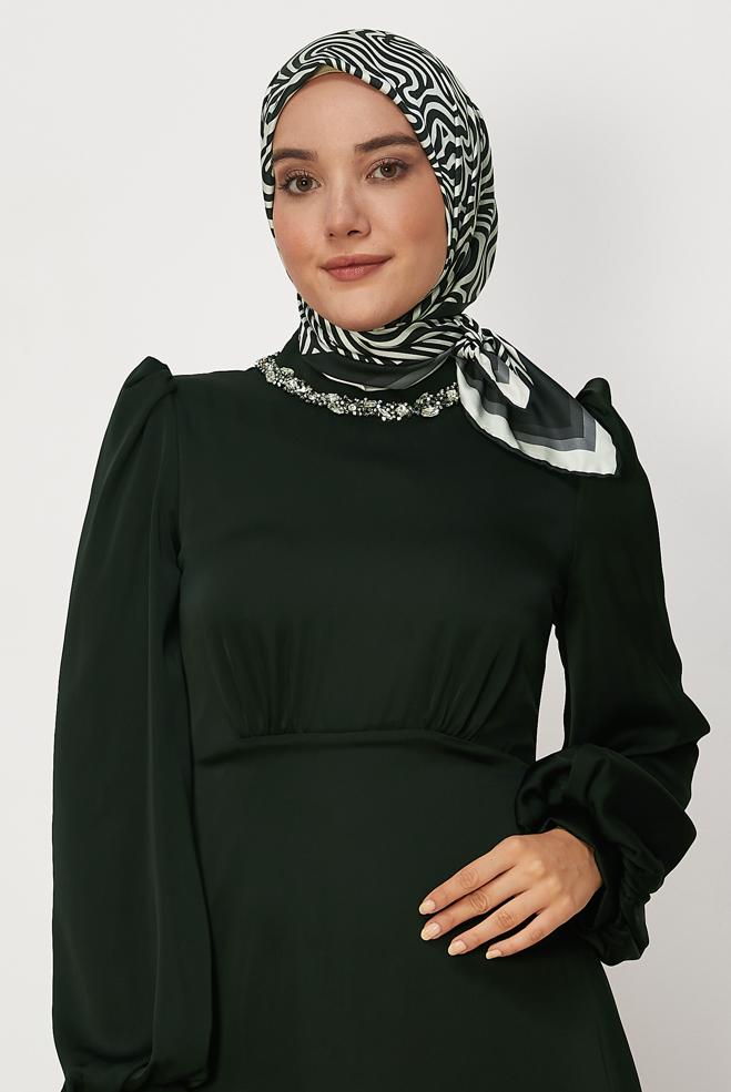 Hijab clothing BLACK ALVINA PATTERNED TWILL SCARF 8670 - ALVİNA