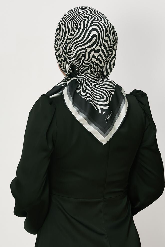 Hijab clothing BLACK ALVINA PATTERNED TWILL SCARF 8670 - ALVİNA