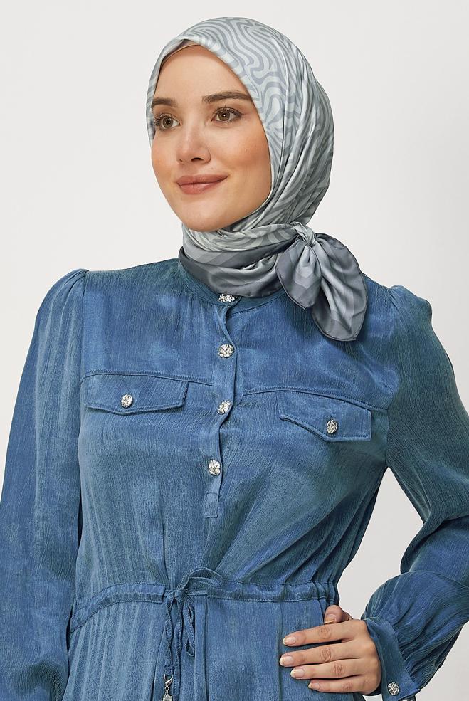 Hijab clothing GREY ALVINA PATTERNED TWILL SCARF 8670 - ALVİNA
