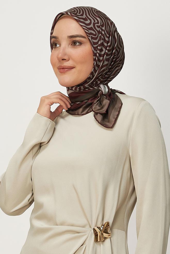 Vêtements hijab BRUN ALVINA ÉCHARPE À MOTIFS 8670 - ALVİNA