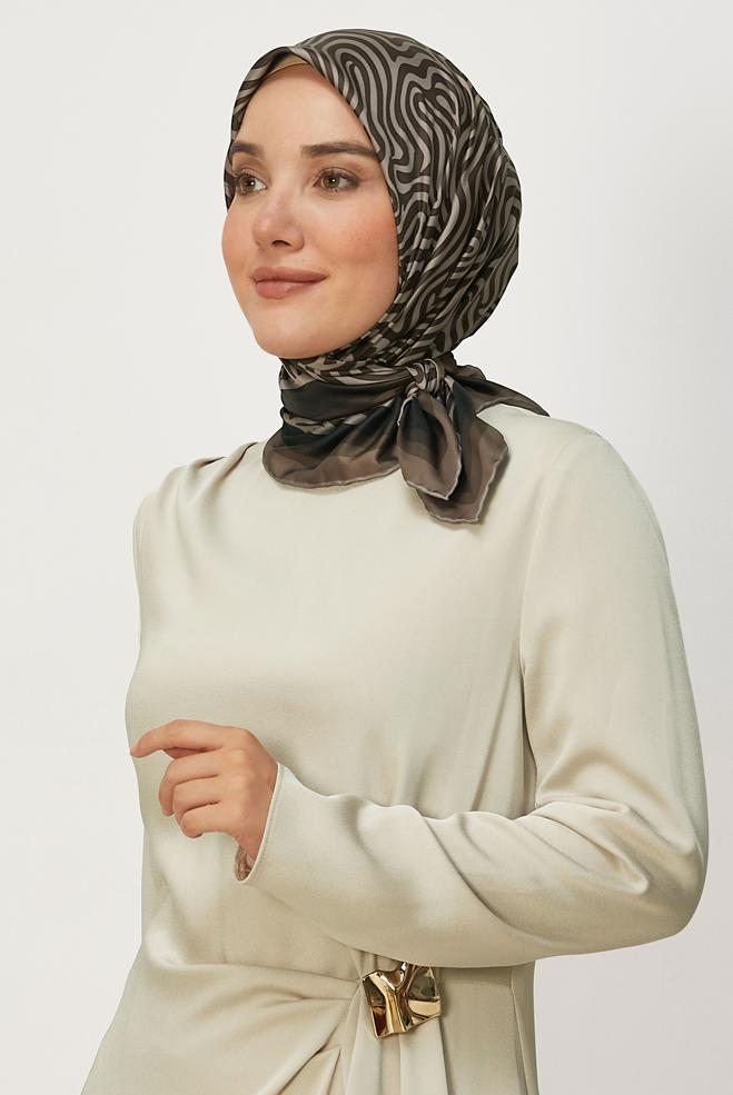Vêtements hijab BRUN ALVINA ÉCHARPE À MOTIFS 8670 - ALVİNA