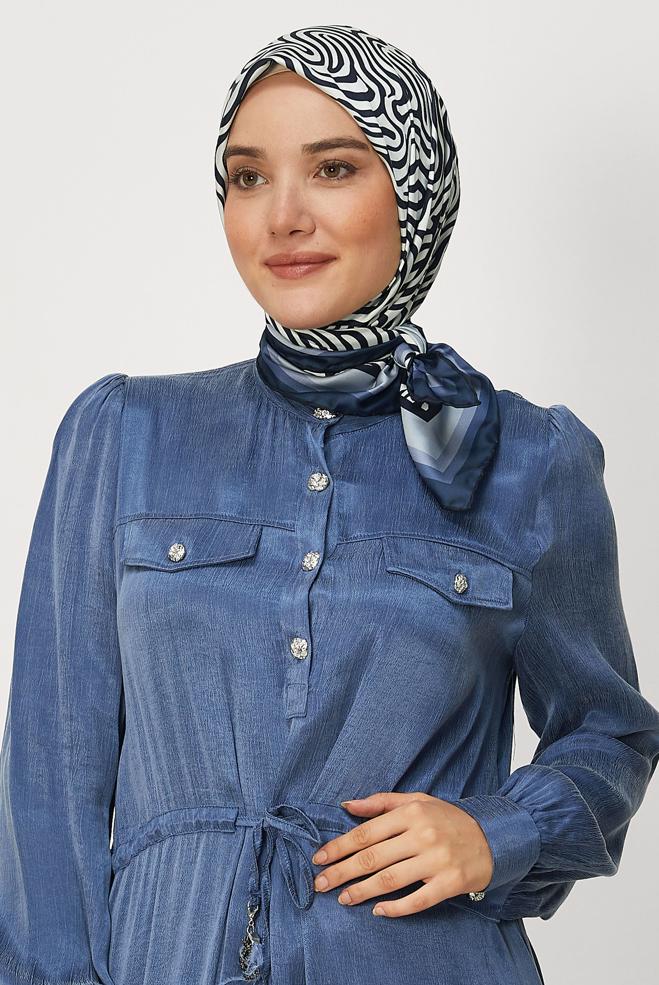 Vêtements hijab BLEU MARINE ALVINA ÉCHARPE À MOTIFS 8670 - ALVİNA