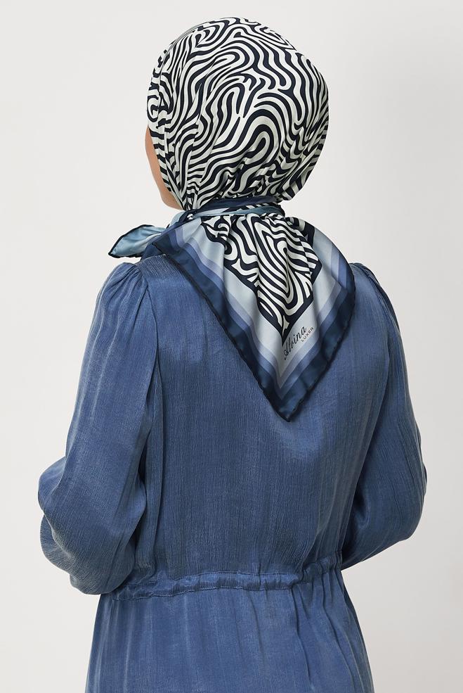 Vêtements hijab BLEU MARINE ALVINA ÉCHARPE À MOTIFS 8670 - ALVİNA