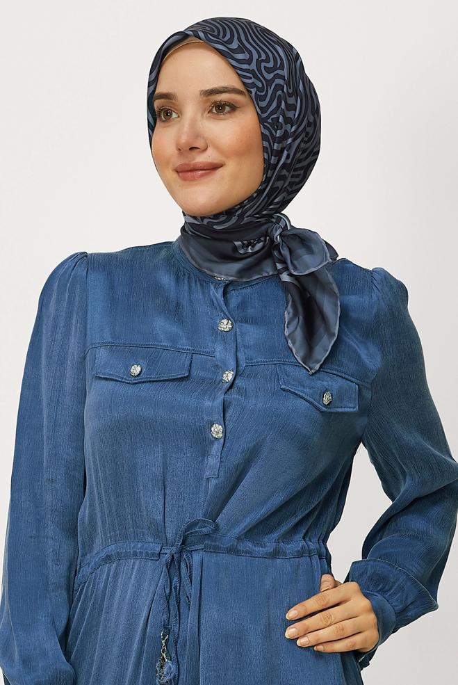 Vêtements hijab BLEU MARINE ALVINA ÉCHARPE À MOTIFS 8670 - ALVİNA