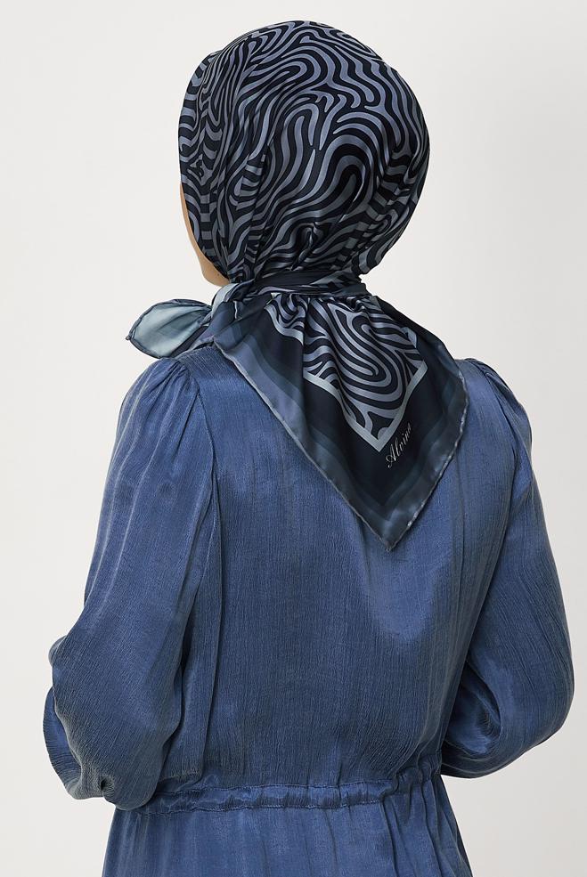 Vêtements hijab BLEU MARINE ALVINA ÉCHARPE À MOTIFS 8670 - ALVİNA