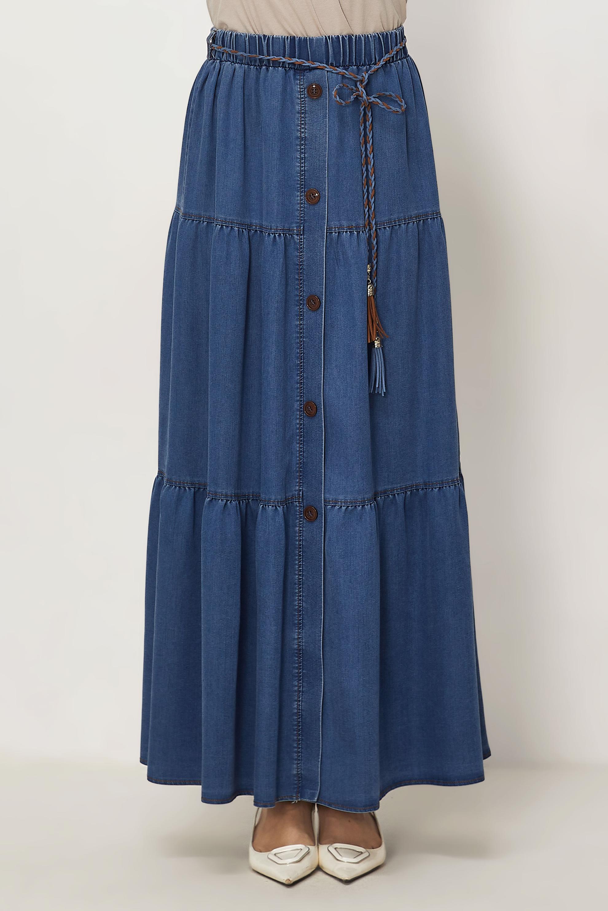 Hijab-Kleidung BLAU JEANSROCK MIT GÜRTEL 60673