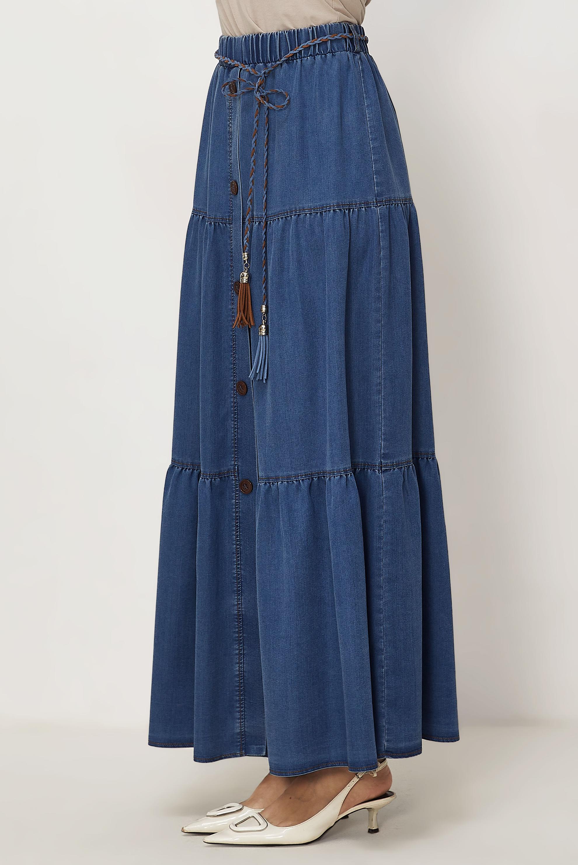 Hijab-Kleidung BLAU JEANSROCK MIT GÜRTEL 60673
