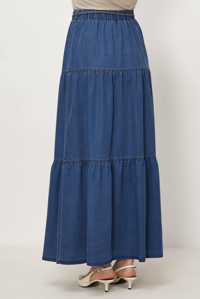 Hijab-Kleidung BLAU JEANSROCK MIT GÜRTEL 60673 - ALVİNA