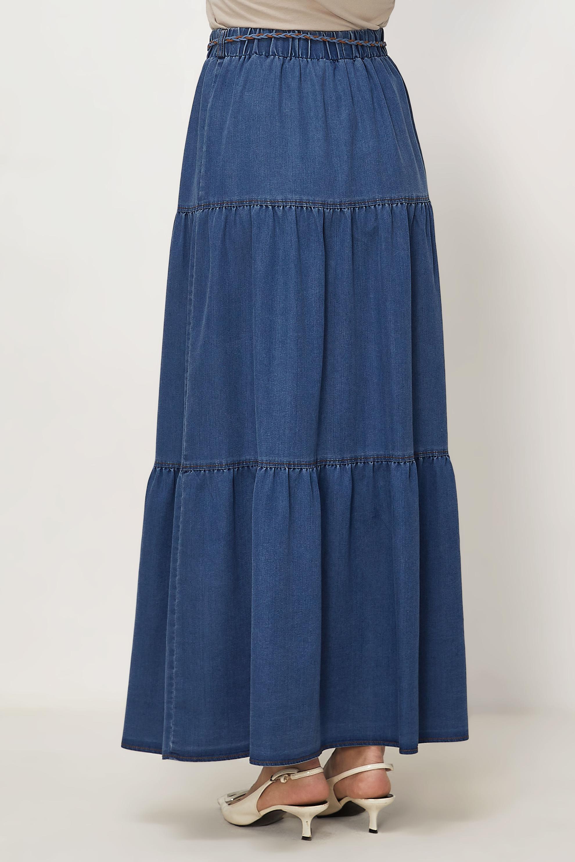 Hijab-Kleidung BLAU JEANSROCK MIT GÜRTEL 60673