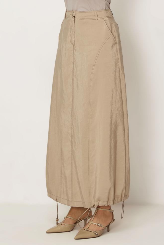 Hijab-Kleidung BEIGE FALLSCHIRMSTOFF ROCK 60750 - ALVİNA
