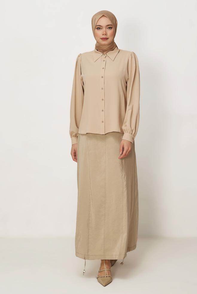 Hijab-Kleidung BEIGE FALLSCHIRMSTOFF ROCK 60750 - ALVİNA