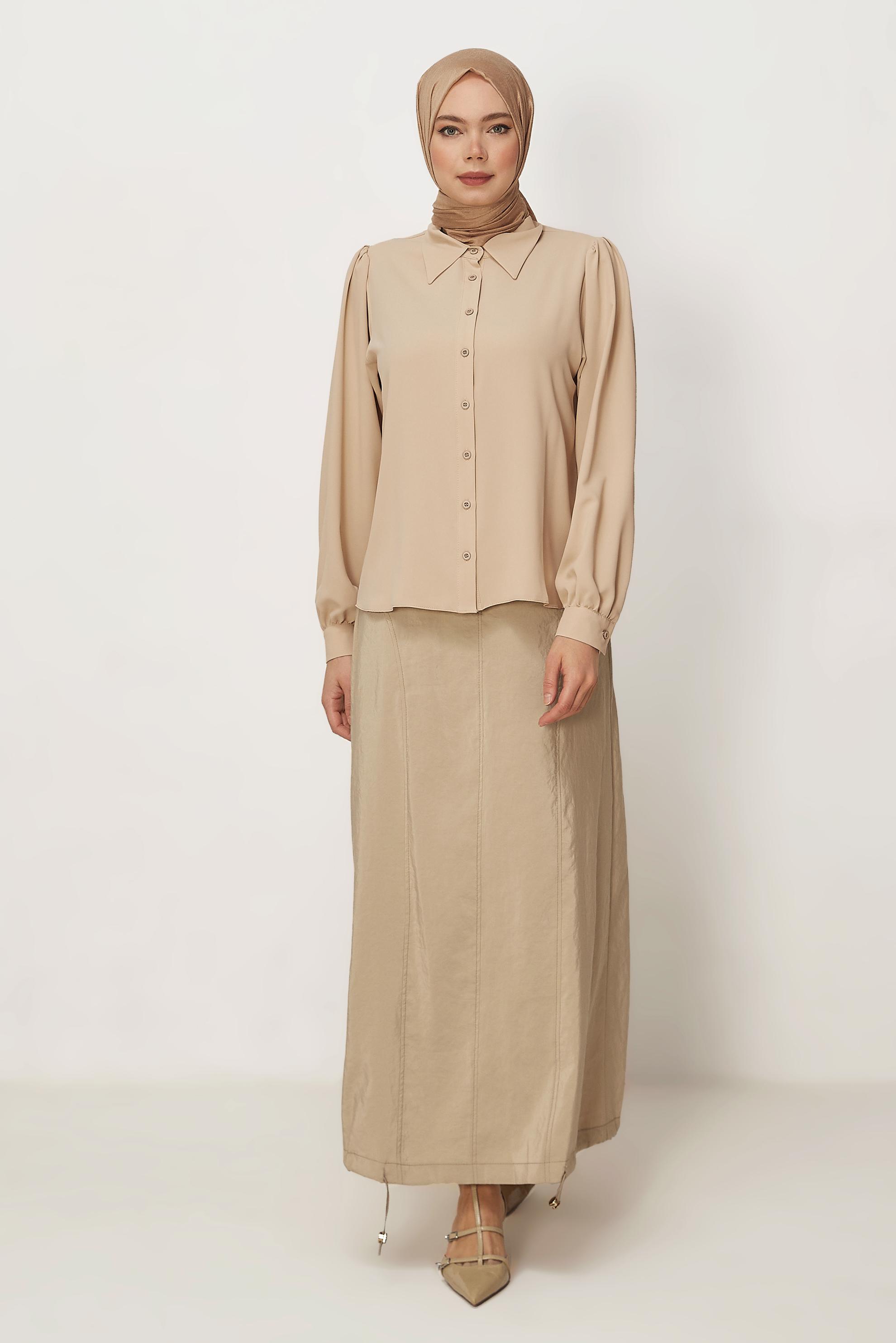 Tesettür giyim BEJ PARAŞÜT KUMAŞ ETEK 60750