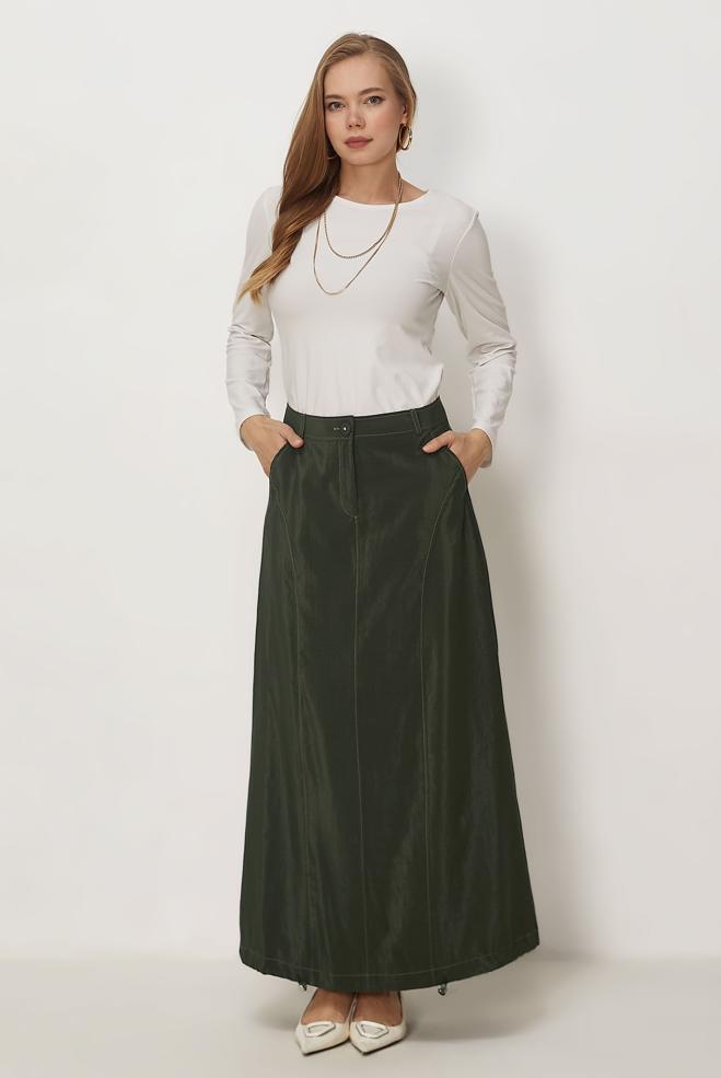 Hijab-Kleidung KHAKI FALLSCHIRMSTOFF ROCK 60750 - ALVİNA