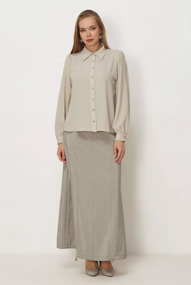 Hijab-Kleidung BEIGE FALLSCHIRMSTOFF ROCK 60750 - ALVİNA