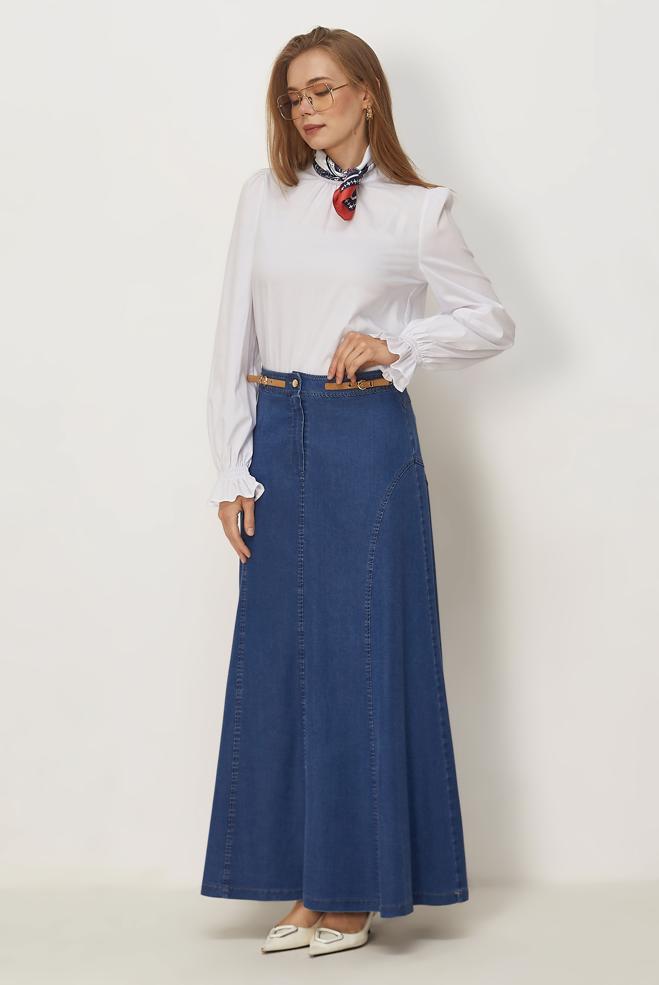 Vêtements hijab BLEU JUPE EN JEAN 60752 - ALVİNA