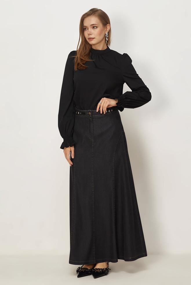 Vêtements hijab GRIS JUPE EN JEAN 60752 - ALVİNA
