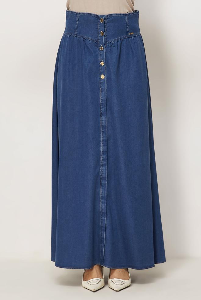 Vêtements hijab BLEU JUPE EN JEAN BOUTONNÉE 60753 - ALVİNA