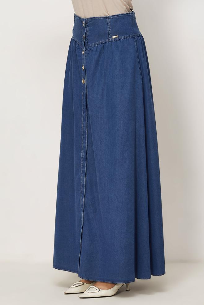 Vêtements hijab BLEU JUPE EN JEAN BOUTONNÉE 60753 - ALVİNA