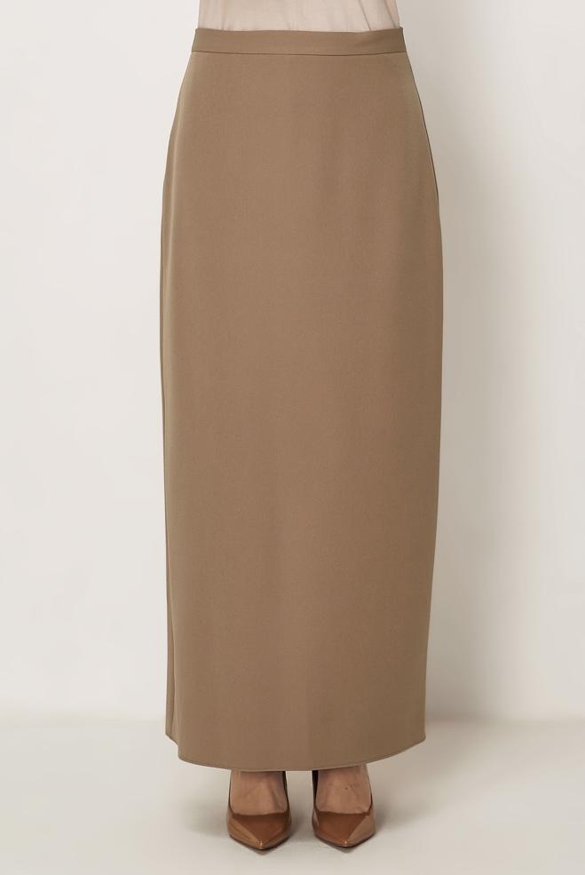 Hijab-Kleidung BRAUN GERADE GESCHNITTENER ROCK 60754 - ALVİNA