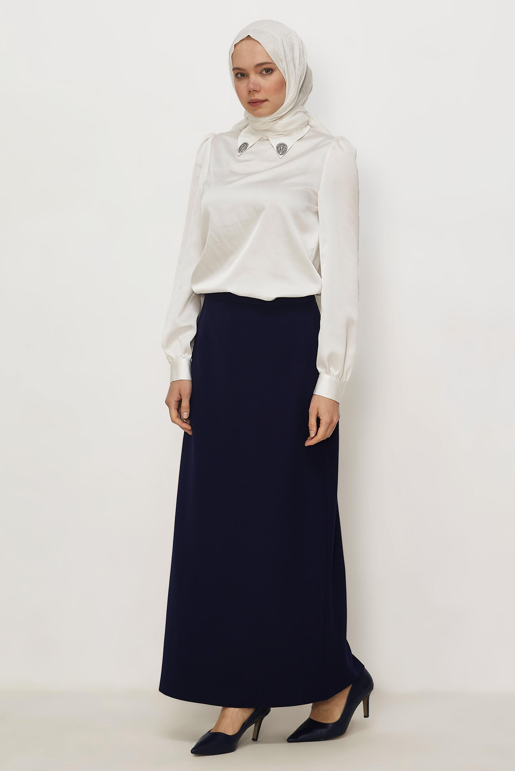 Hijab-Kleidung NAVY BLAU GERADE GESCHNITTENER ROCK 60754