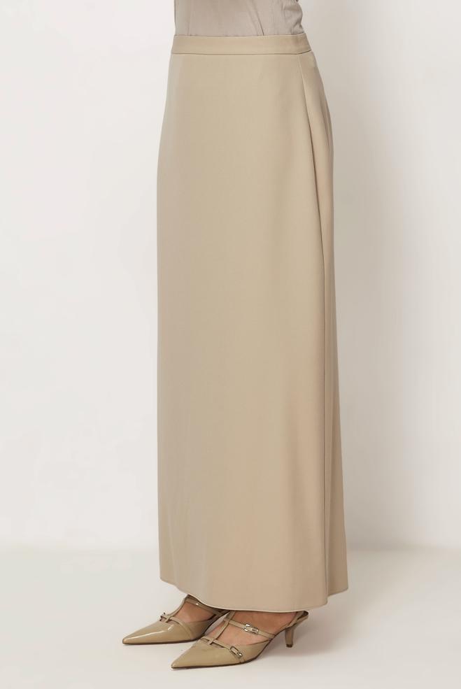 Hijab-Kleidung BEIGE GERADE GESCHNITTENER ROCK 60754 - ALVİNA