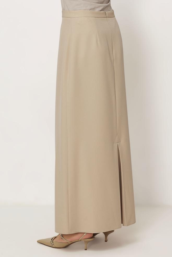 Hijab-Kleidung BEIGE GERADE GESCHNITTENER ROCK 60754 - ALVİNA