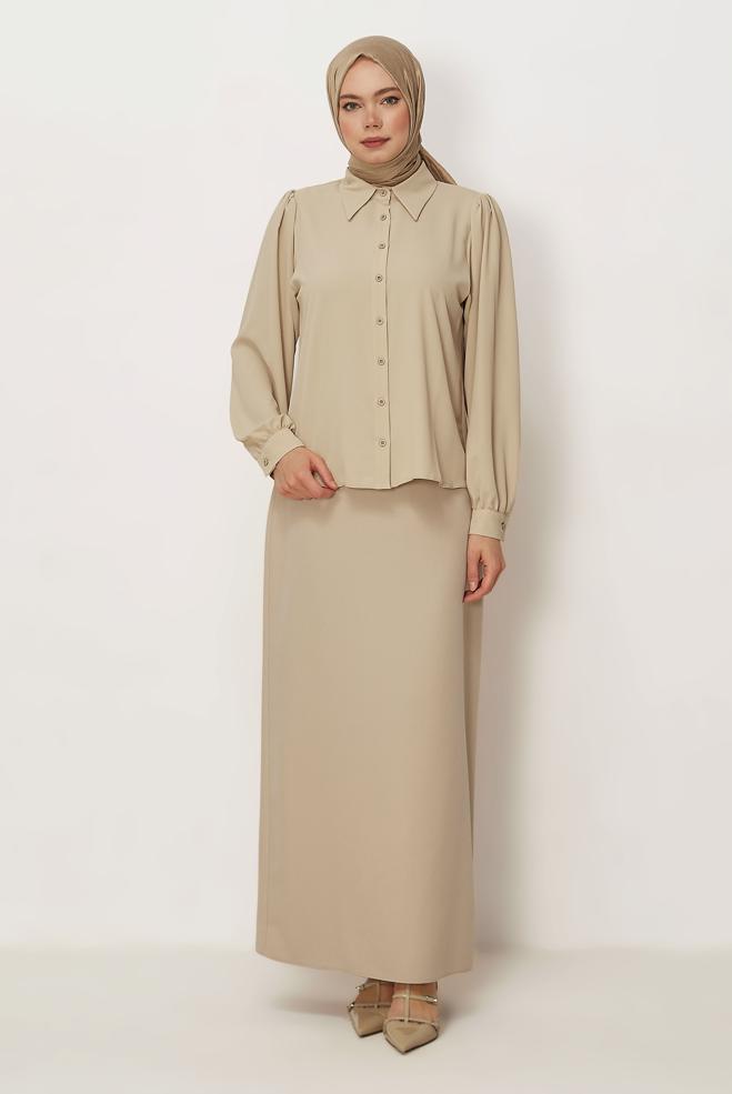 Hijab-Kleidung BEIGE GERADE GESCHNITTENER ROCK 60754 - ALVİNA
