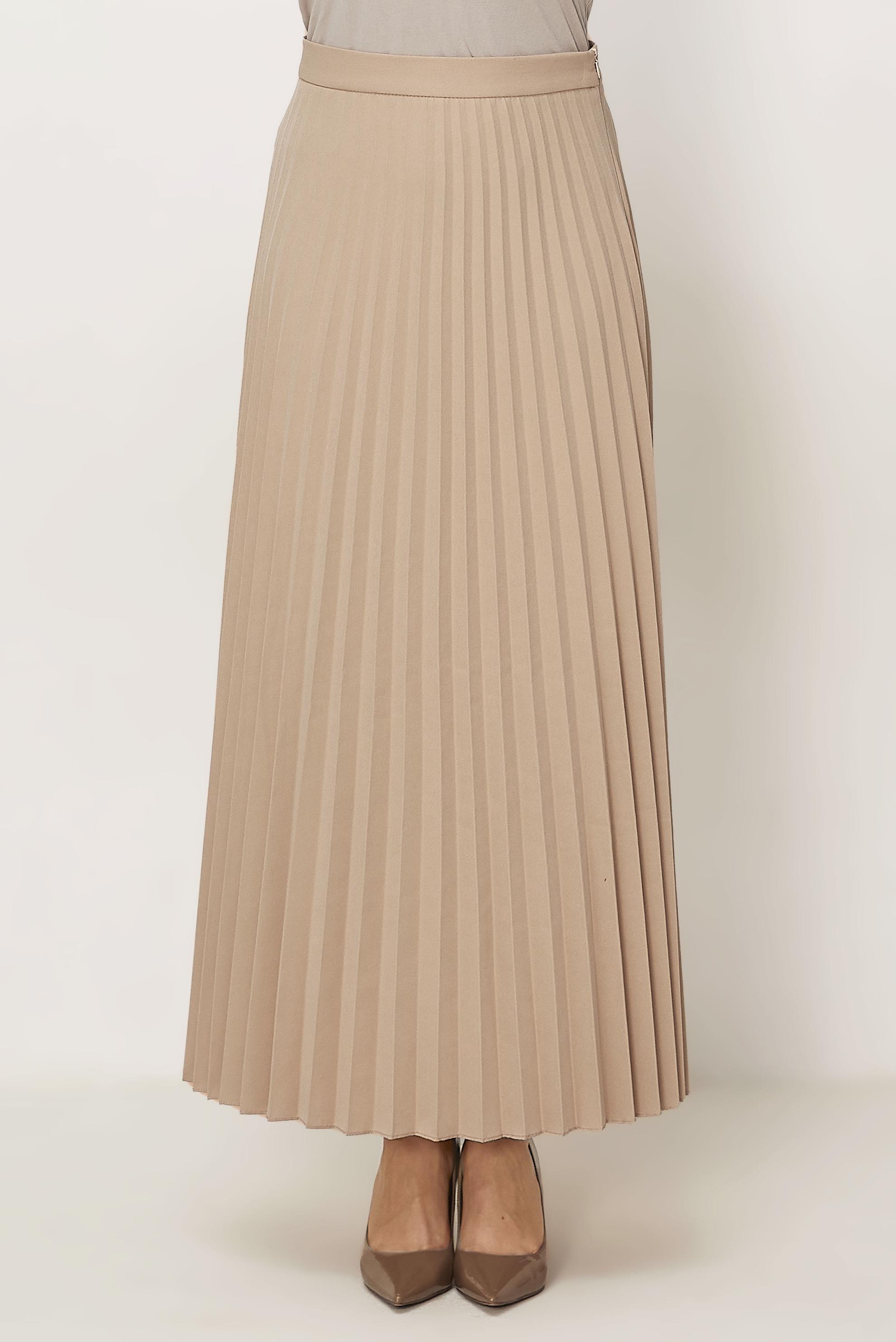 Tesettür giyim BEJ PİLİSELİ ETEK 60755